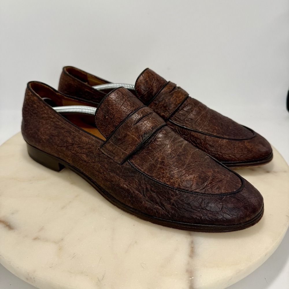 John Varvatos Mens 7 Brown Distressed Leather Penny Loafers Handmade Italy